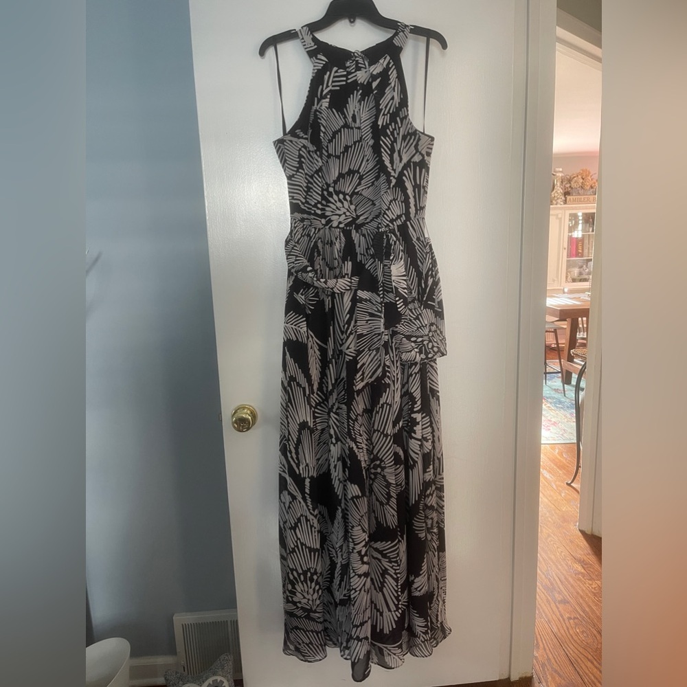 INC International Concepts Maxi Dress in Black and White Abstract Floral Print